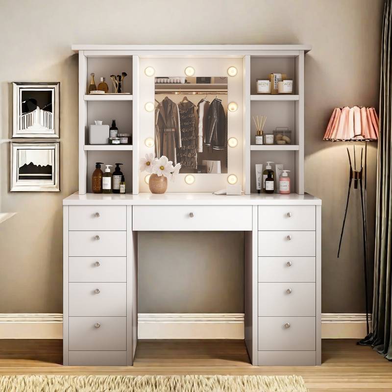 GlamGlow Vanity Desk with LED Mirror & Storage