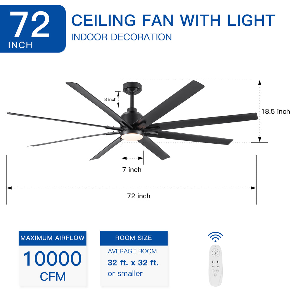 Smart Black Ceiling Fan with LED Light & Remote Control