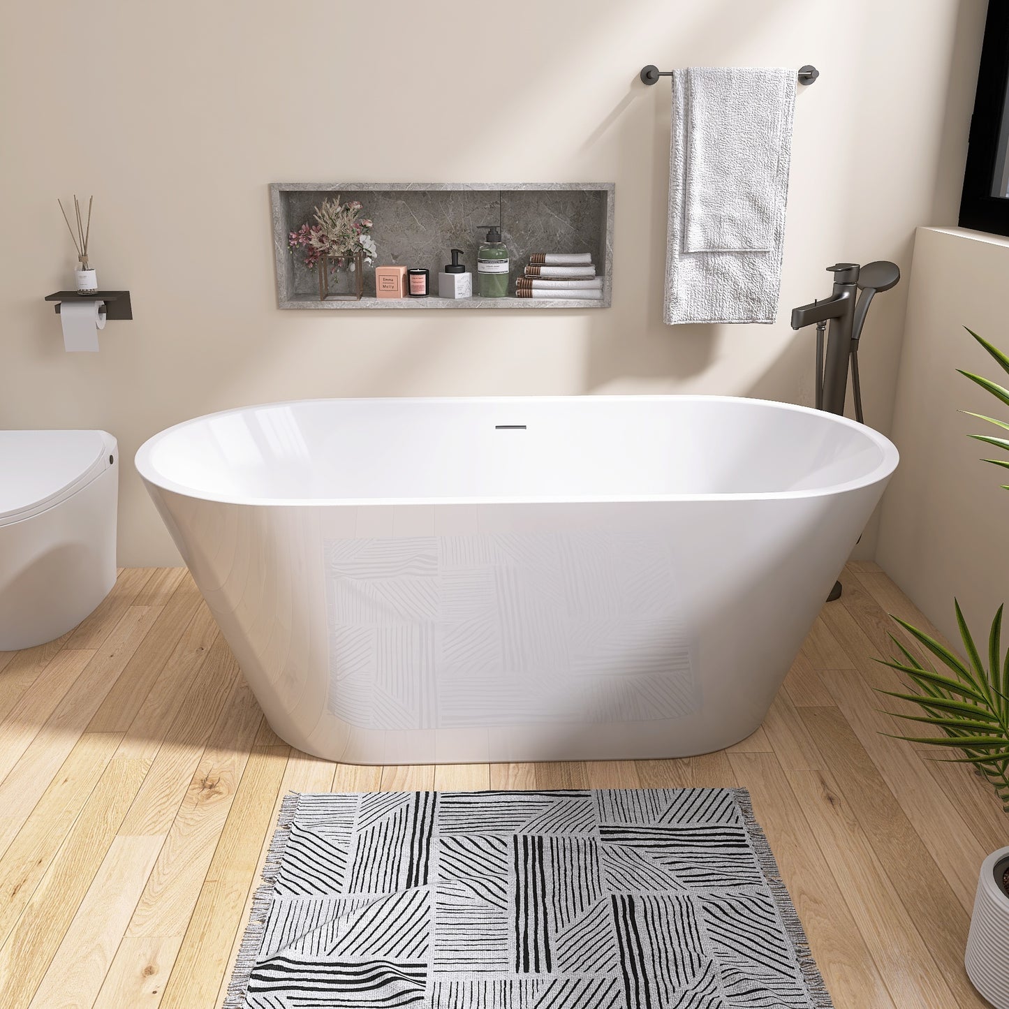 Classic Oval Freestanding Soaking Tub - Luxurious White Design