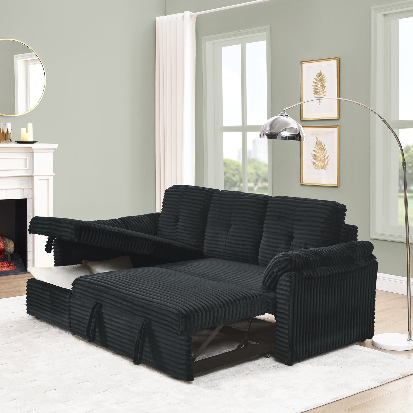 Chic Convertible Corduroy Sleeper Sofa with Storage Chaise