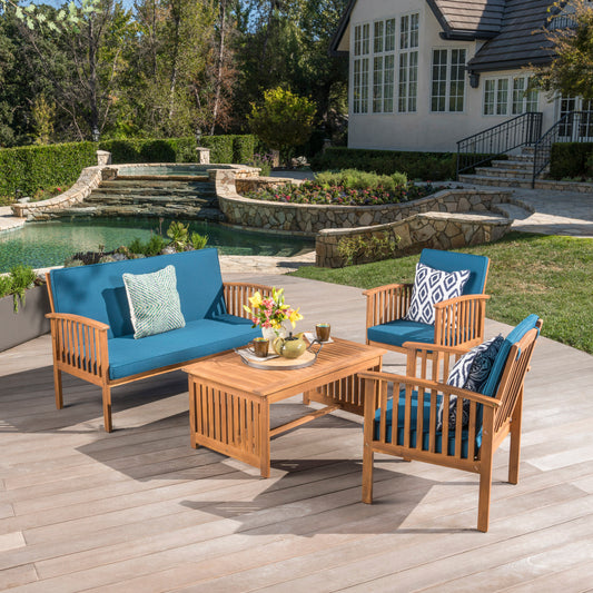 Cozy Acacia Outdoor Sofa Set with Waterproof Cushions