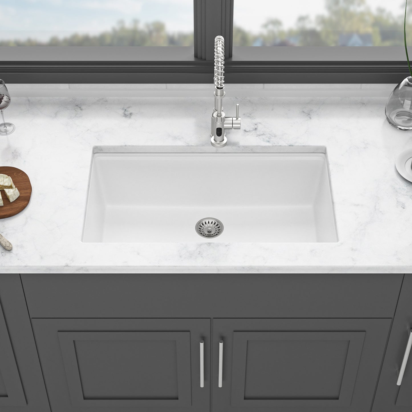 Elegant White Quartz Workstation Sink