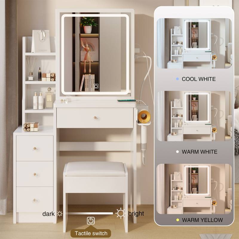 Compact Glam Vanity Set with LED Mirror & Power Stations