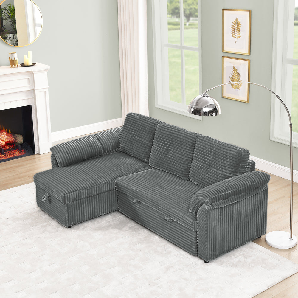 Cozy Convertible Corduroy Sectional Sofa with Storage and Recline