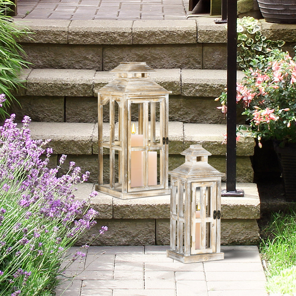 Rustic Wooden Lantern Set