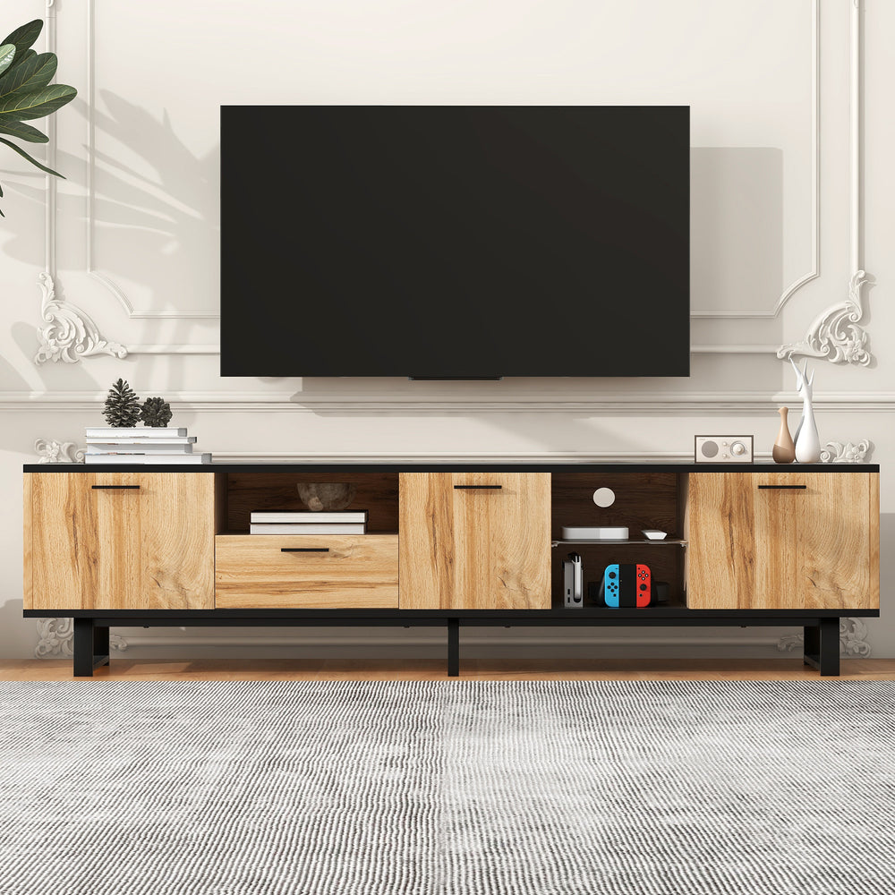 Sleek Media Console with Cabinets and Open Shelves