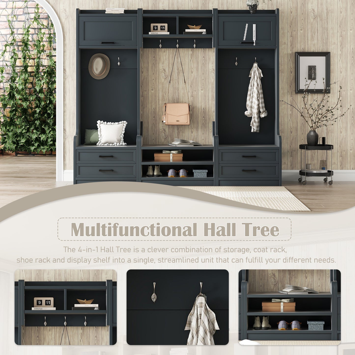 Chic Multi-Functional Hall Tree with Storage and Hooks