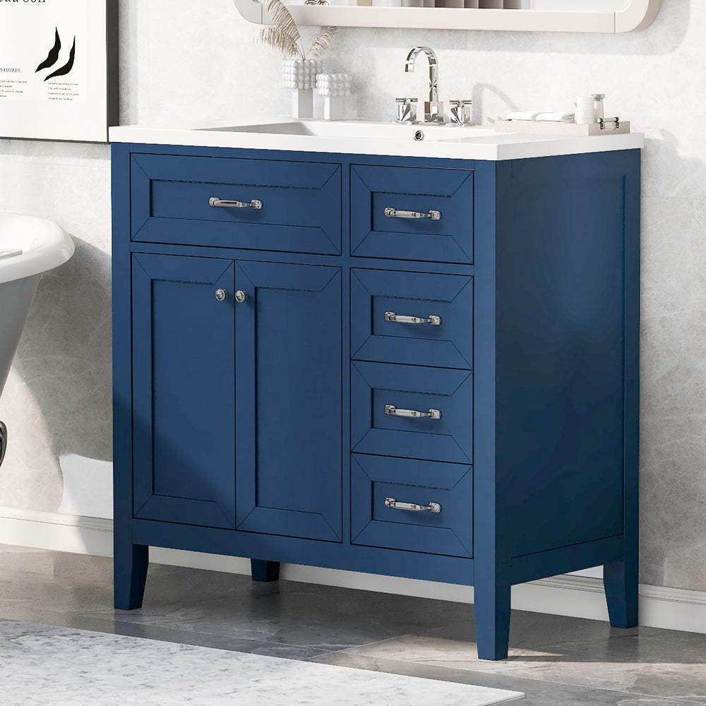 “Chic Blue Bathroom Vanity with Sink and Storage”