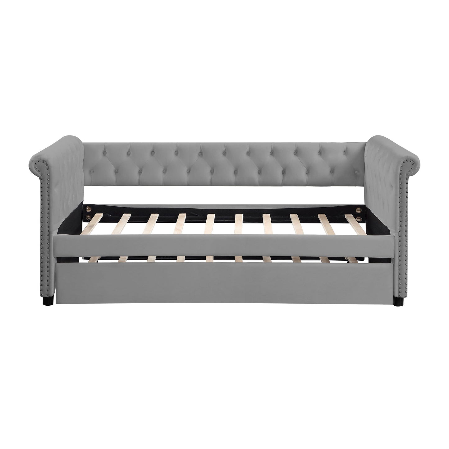 Cozy Grey Tufted Daybed with Trundle