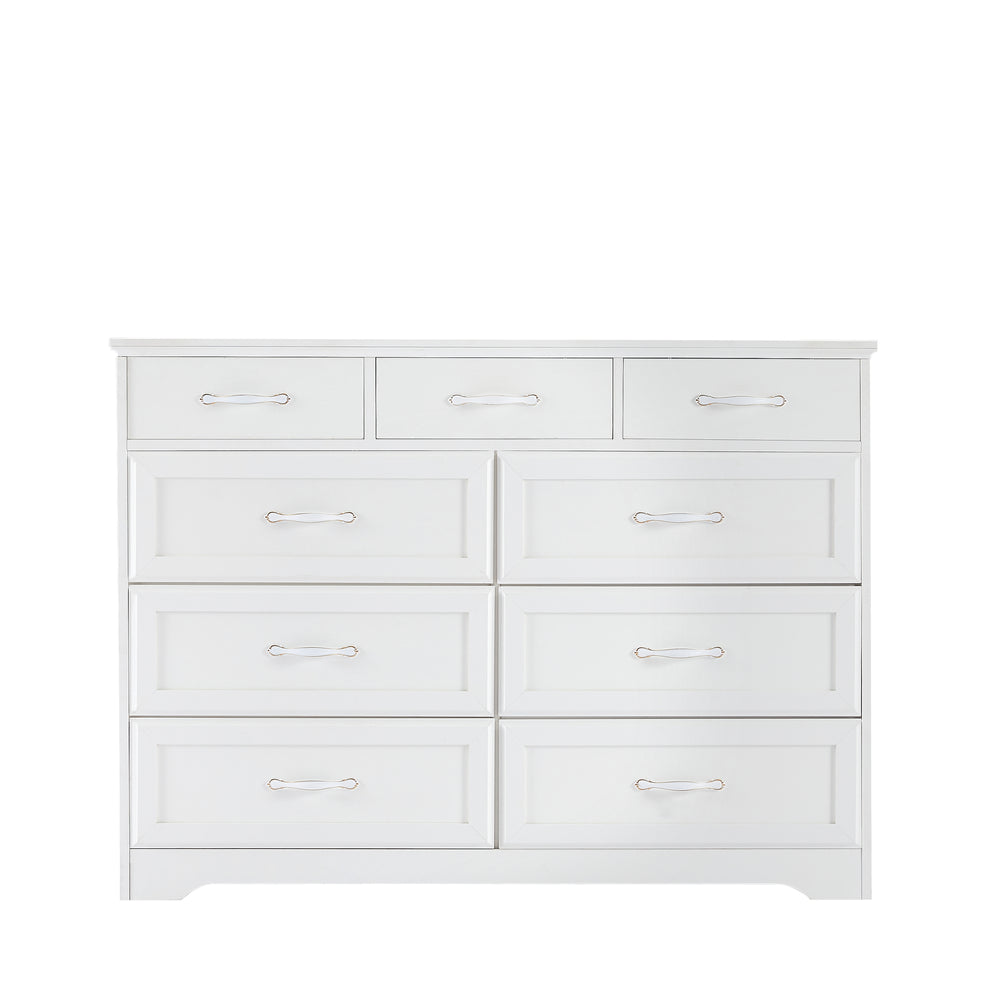 Charming White 9-Drawer Dresser with Antique Handles