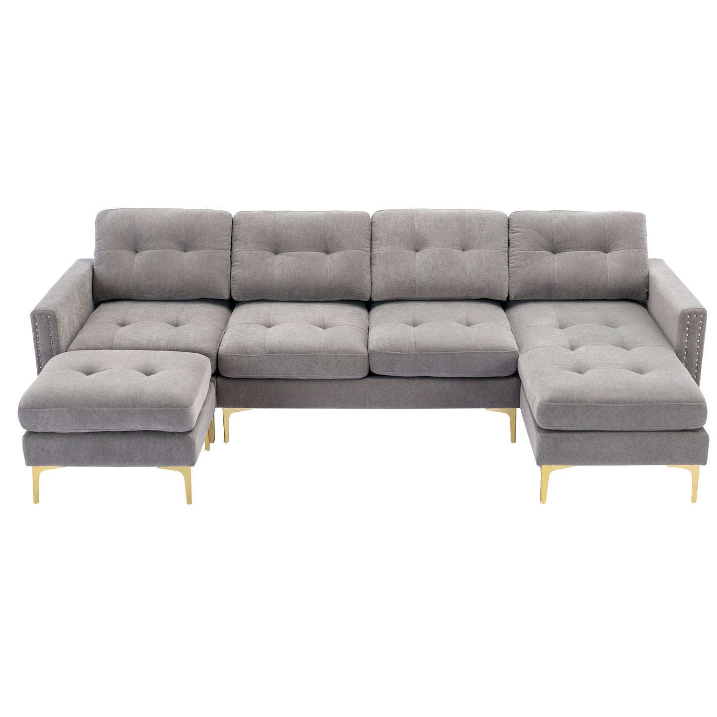 Cozy L-Shaped Sectional Sofa with Movable Ottoman - Light Grey