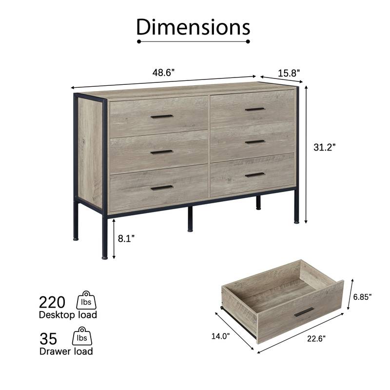 Rustic Grey Six-Drawer Dresser