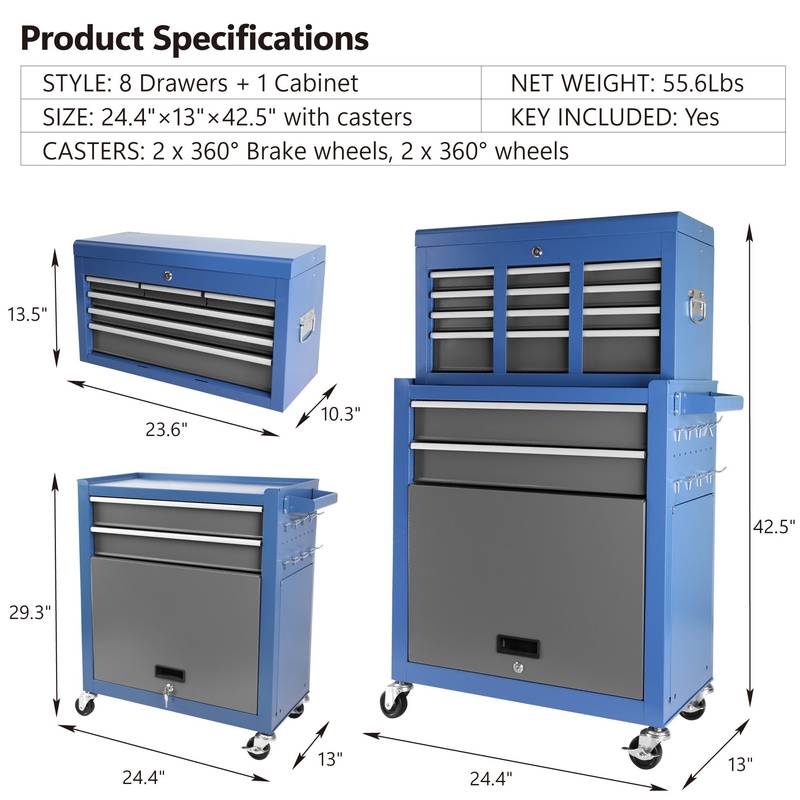 Mobile Rolling Tool Chest with Lockable Drawers