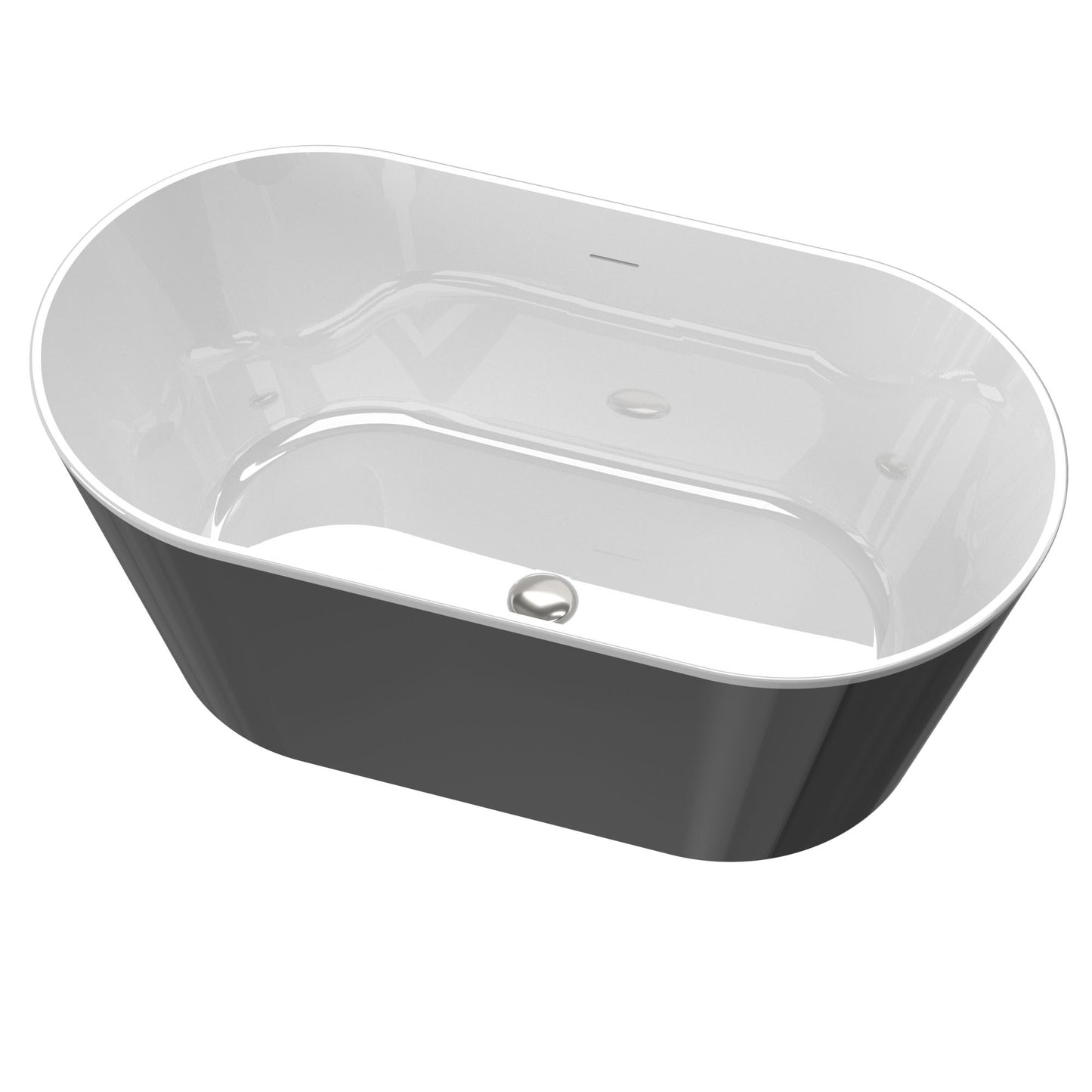 Sleek Black Acrylic Soaking Tub with Brass Drain