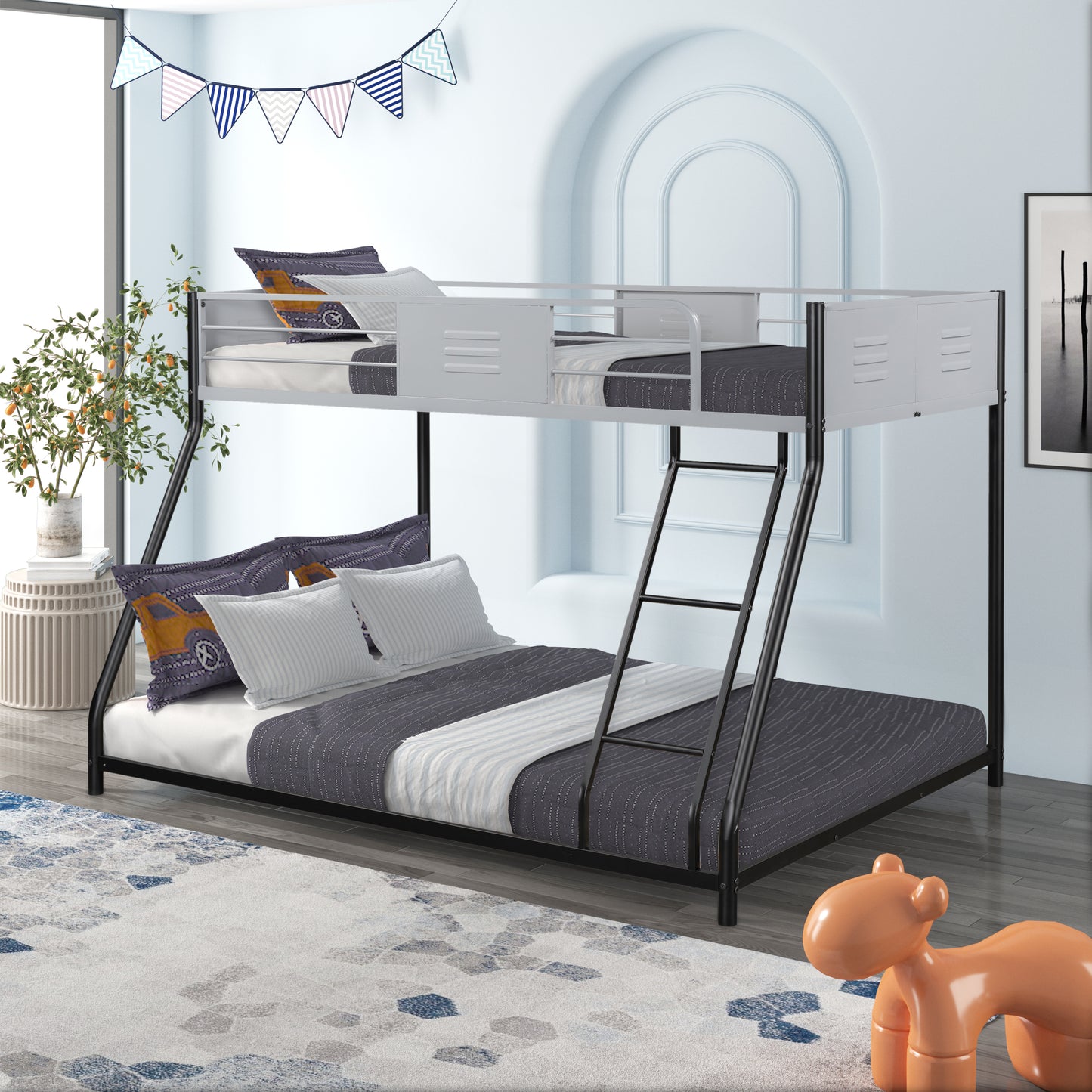 Sturdy Metal Bunk Bed with Safety Guardrails