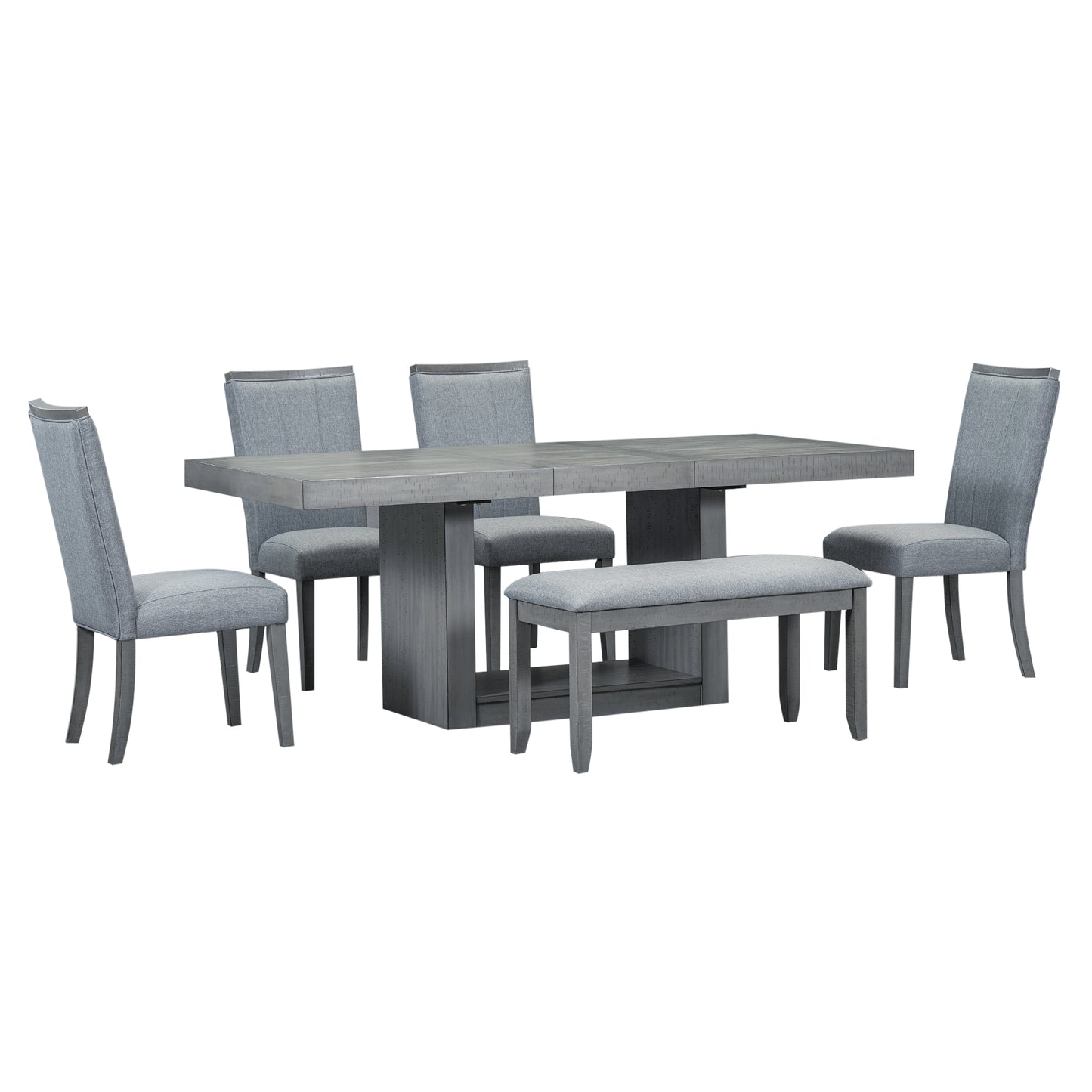 Modern Gray Dining Set with Extendable Table & Cozy Bench