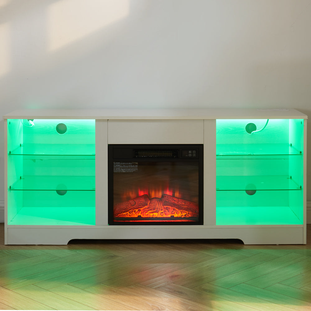 Modern Electric Fireplace TV Stand with LED Lights and USB Charging