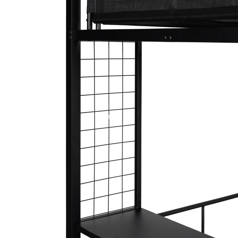 Cozy Metal Bunk Bed with Shelves & Guardrails