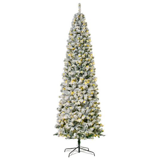 Snow-Flocked Slim Douglas Fir Christmas Tree with LED Lights