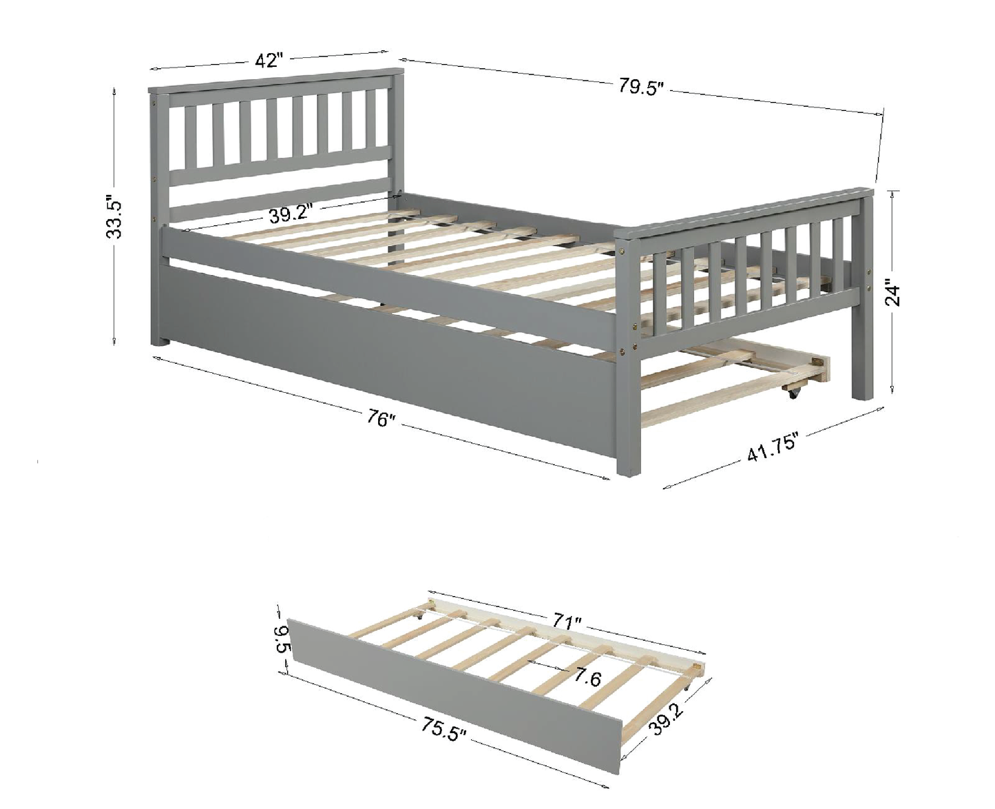 Cozy Grey Twin Bed with Trundle