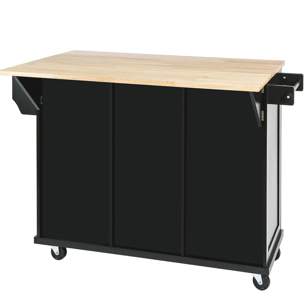 Versatile Black Kitchen Cart with Drop-Leaf Top and Storage Wheels