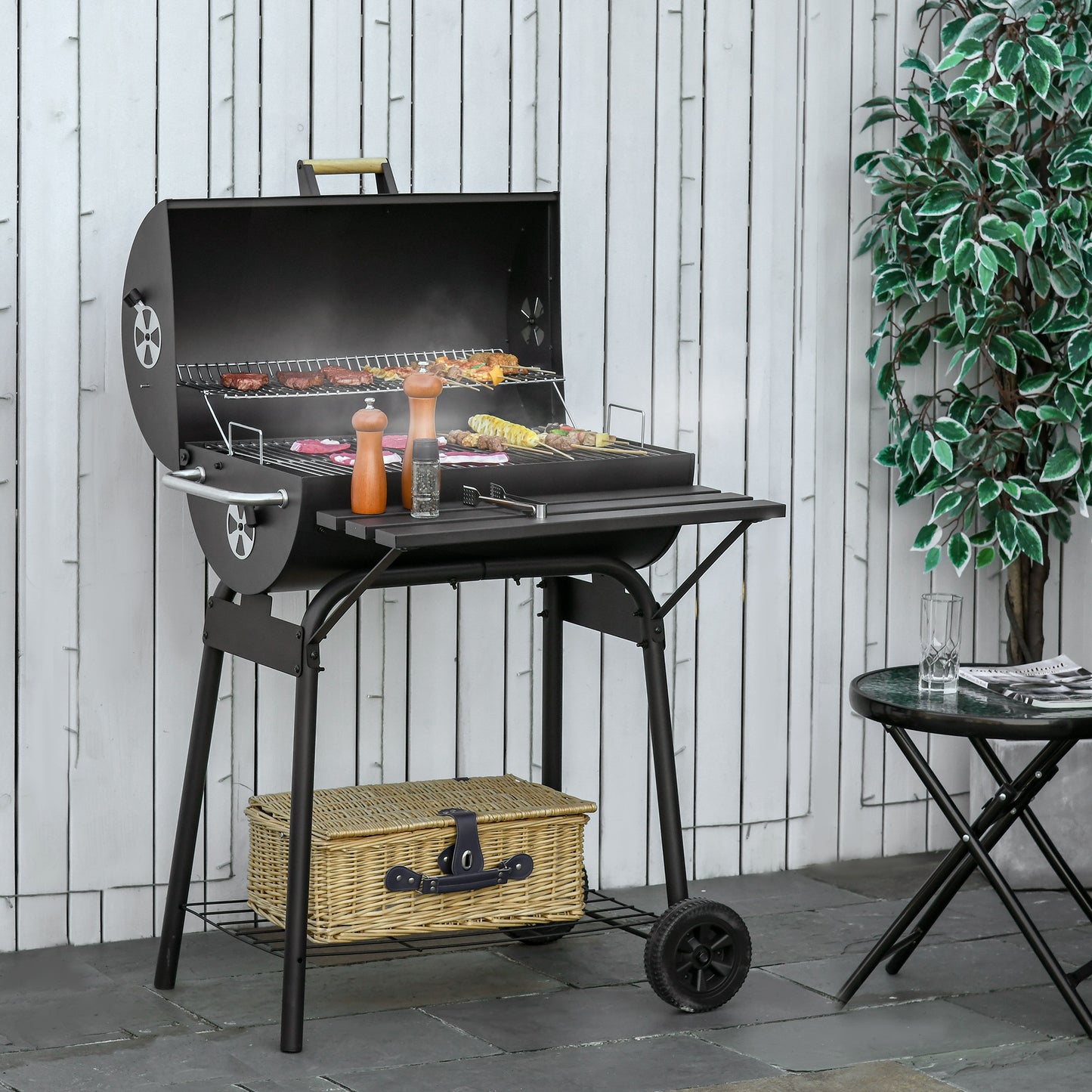 Outsunny Portable Charcoal BBQ Smoker - Perfect for Outdoor Fun!