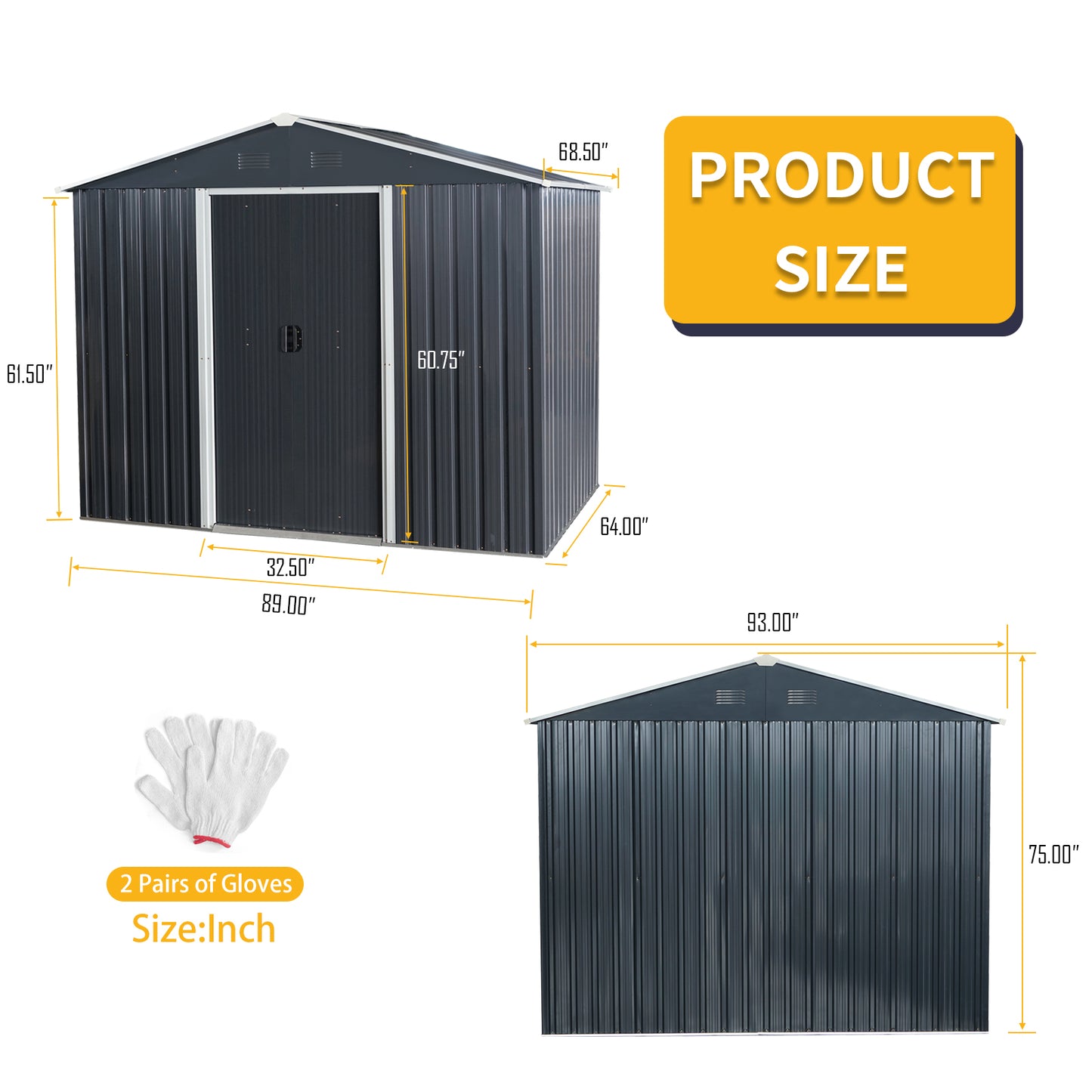 Black Outdoor Metal Storage Shed with Floor