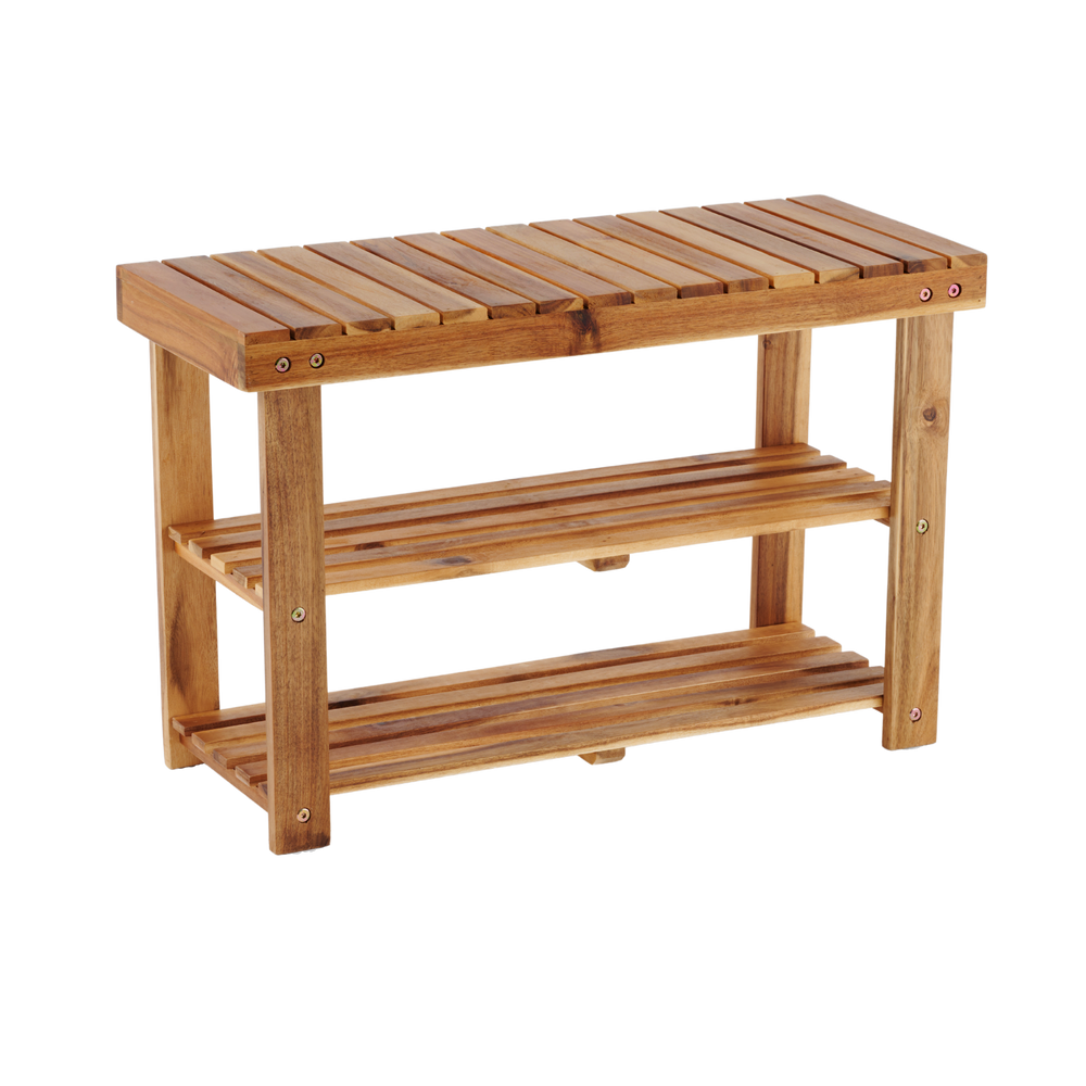 Natural Acacia Wood Shoe Bench - Stylish Storage for Any Entryway!