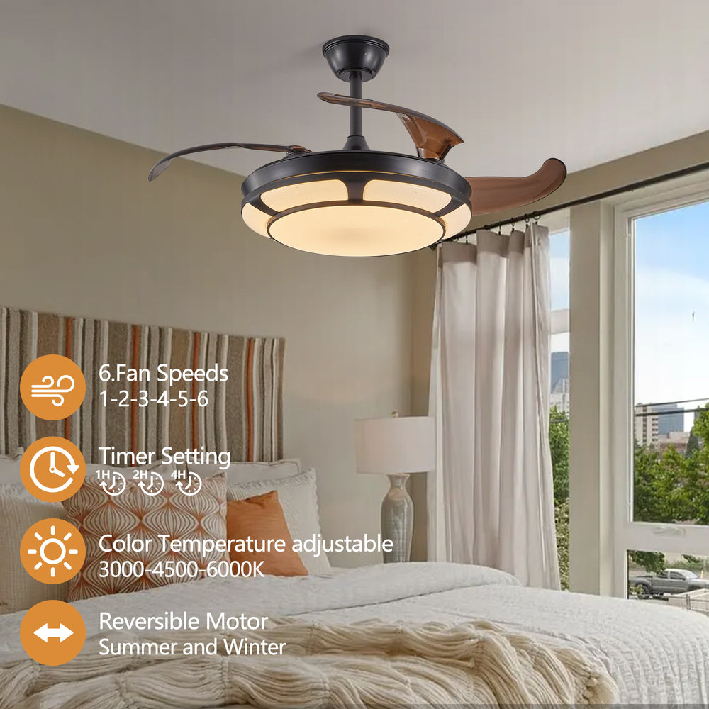 Sleek Retractable Ceiling Fan Light