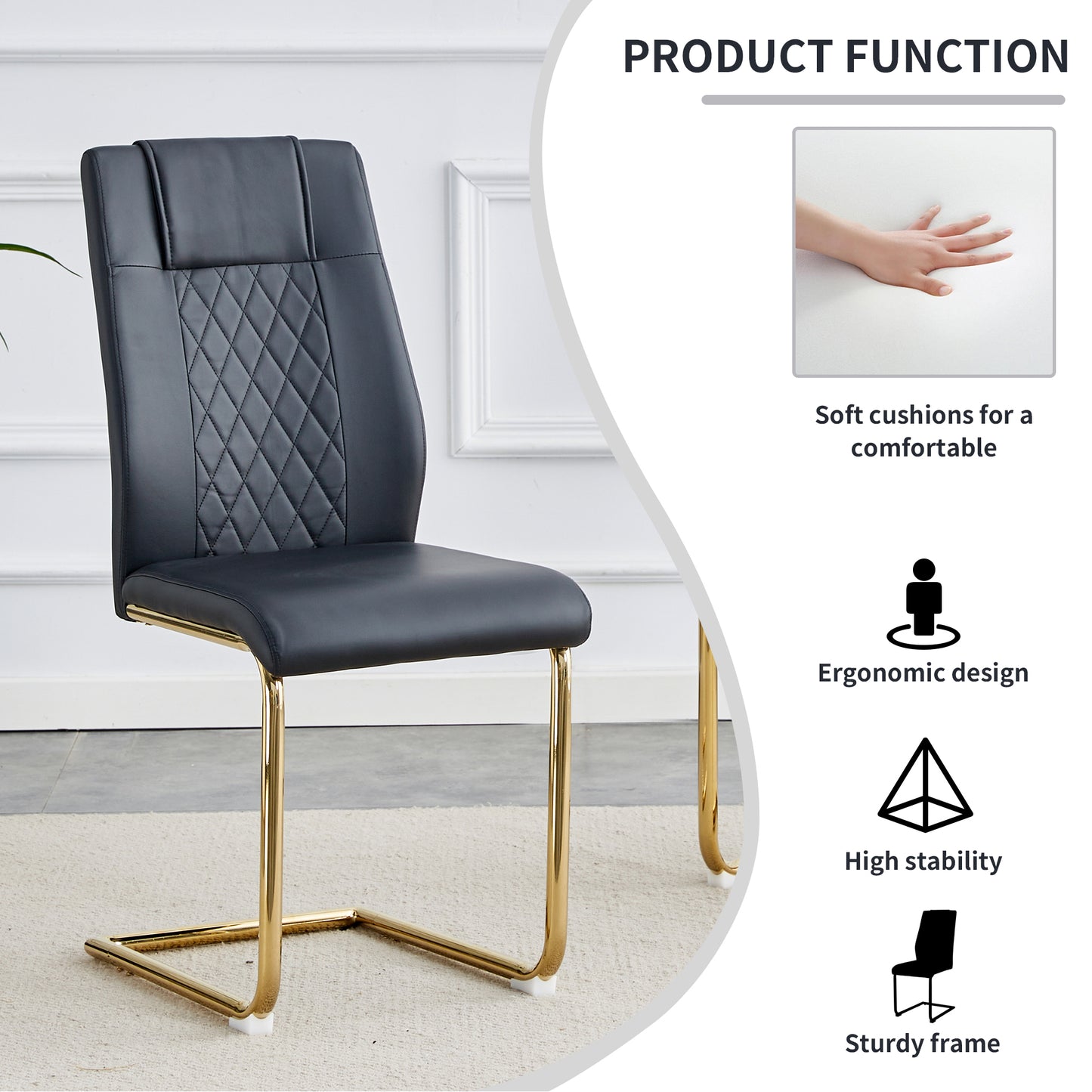 Chic Faux Leather Dining Chairs - Set of 4 with Gold Legs