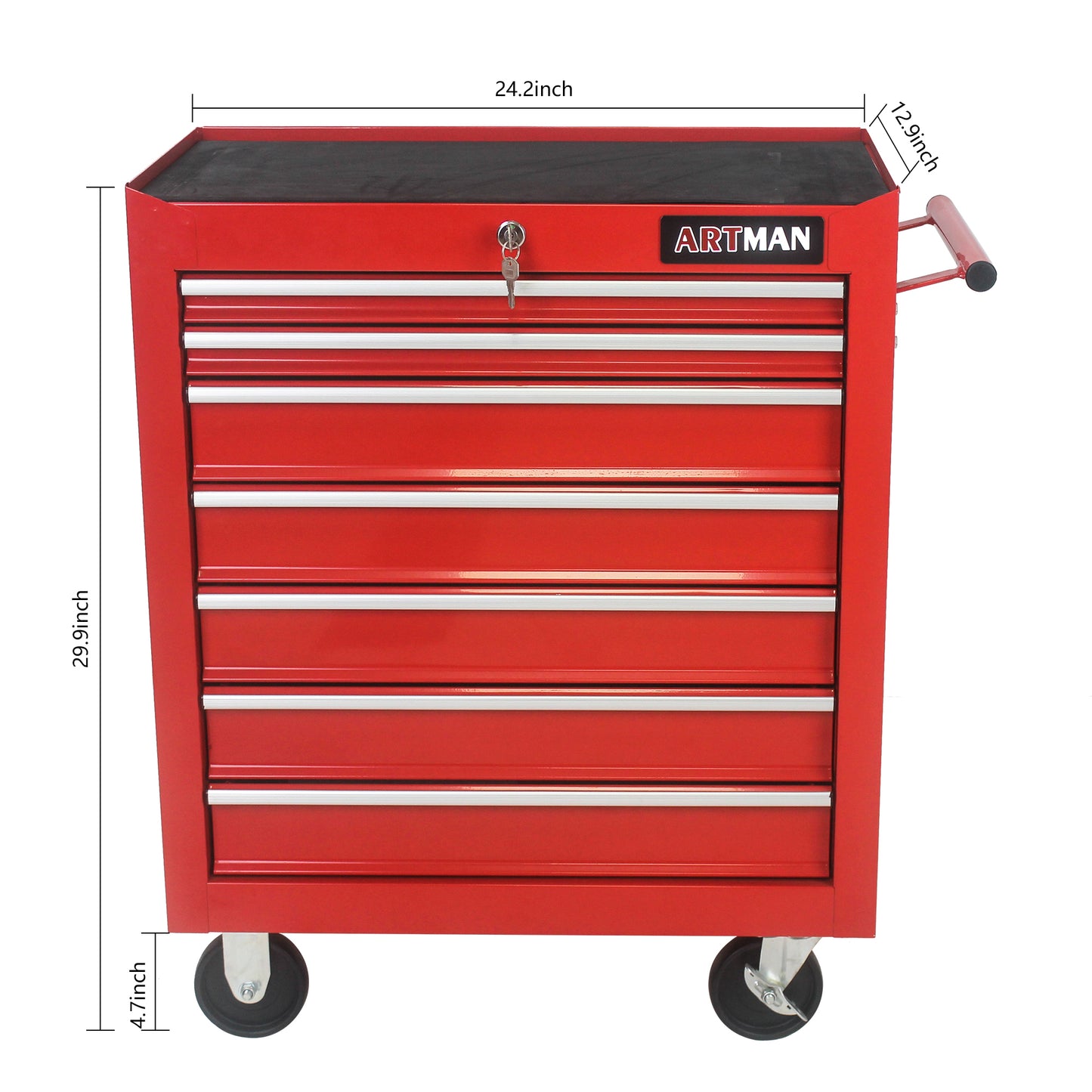 Rolling Red Tool Cart with 7 Drawers