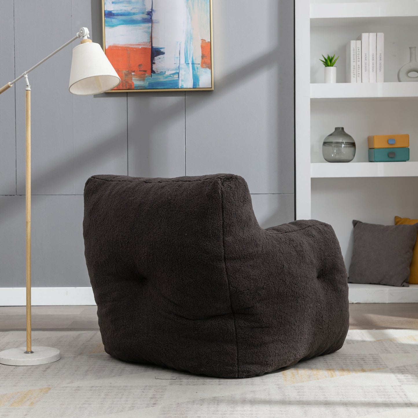 Cozy Teddy Bean Bag Chair in Dark Gray