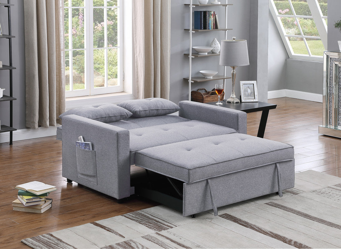 Cozy Light Gray Sleeper Loveseat with Pocket