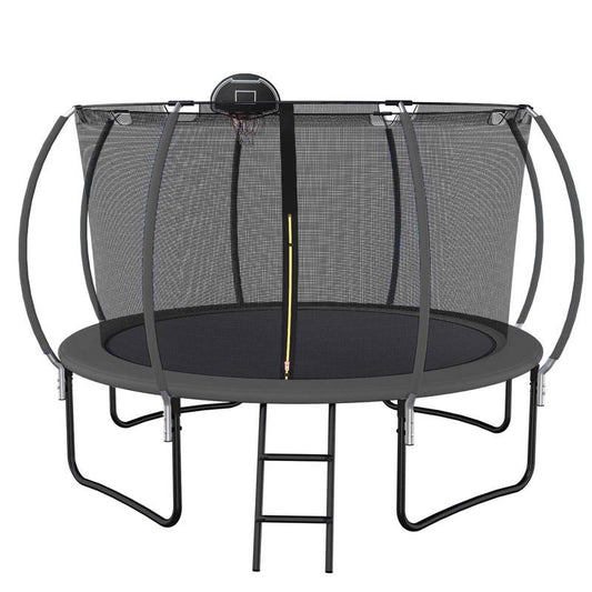 Trampoline Fun with Pumpkin Safety Net and Basketball Hoop!