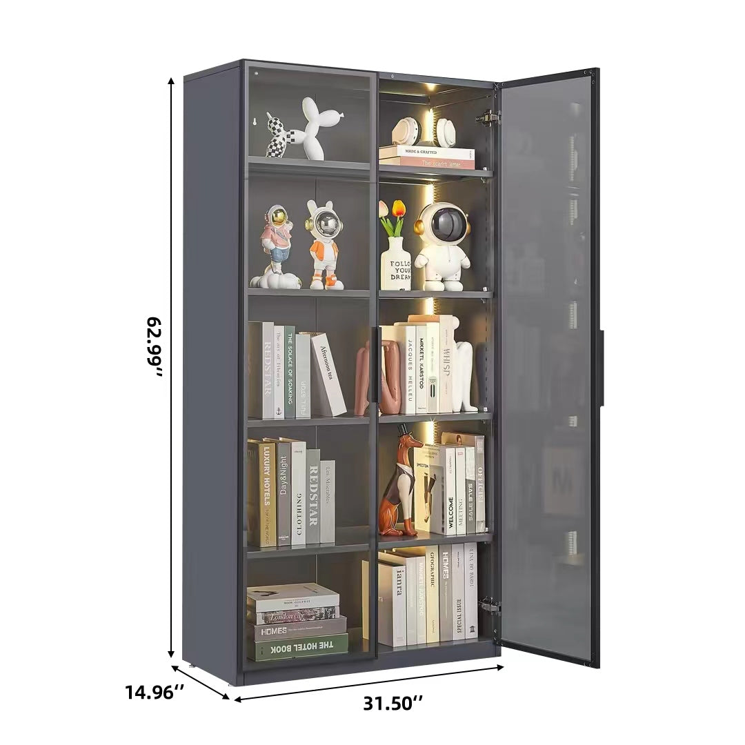 Stylish Double Door Glass Display Cabinet with LED Lights