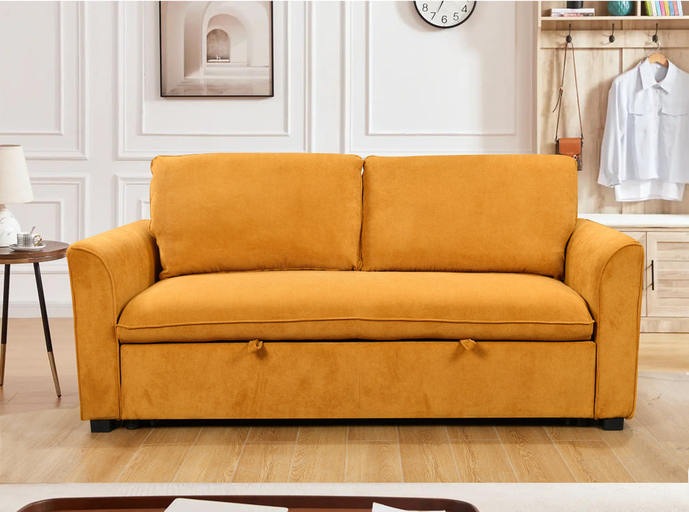 Stylish 3-in-1 Sleeper Sofa Bed - Cozy Convertible Loveseat in Yellow