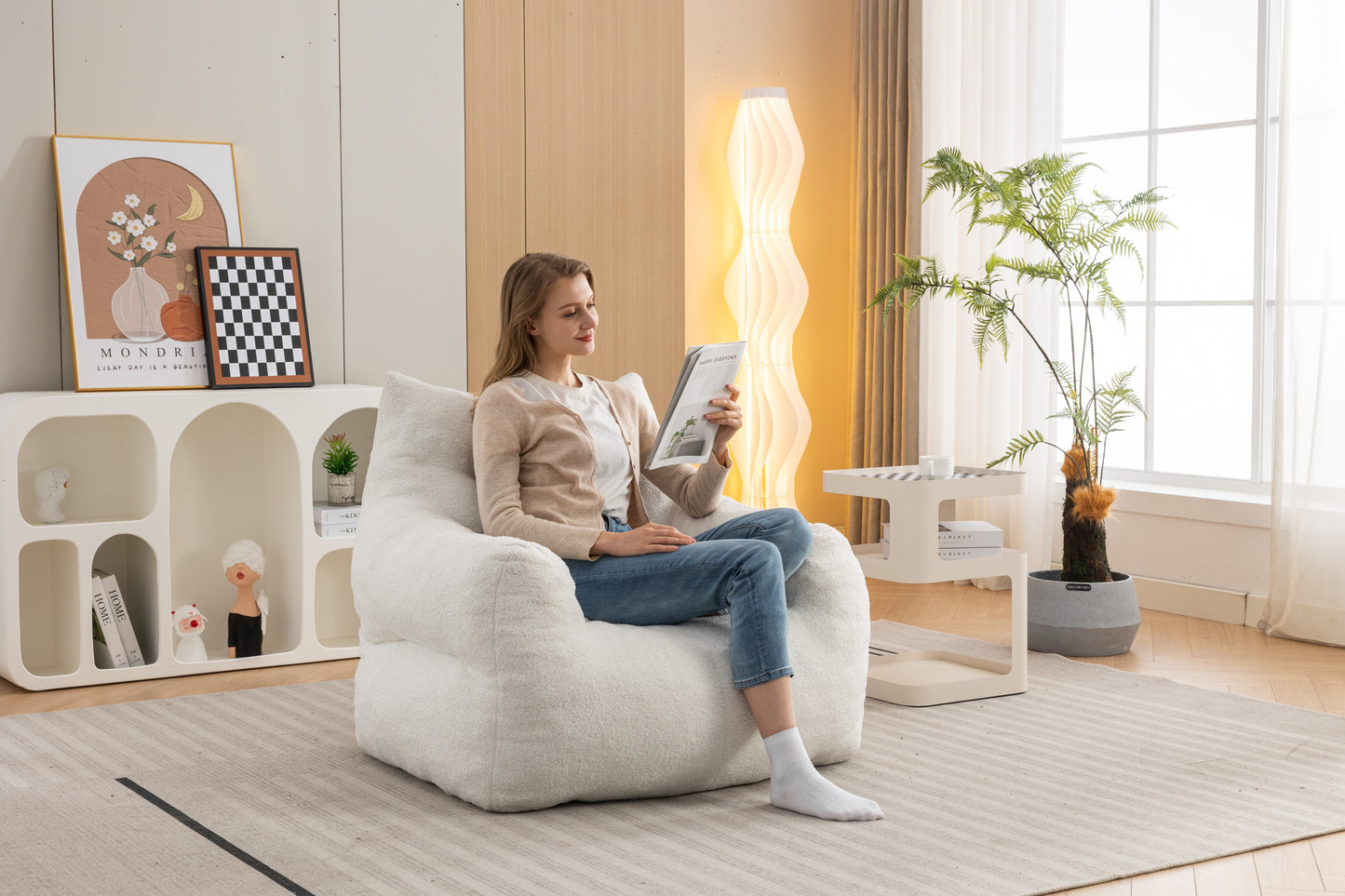 Cozy Ivory Teddy Bean Bag Chair