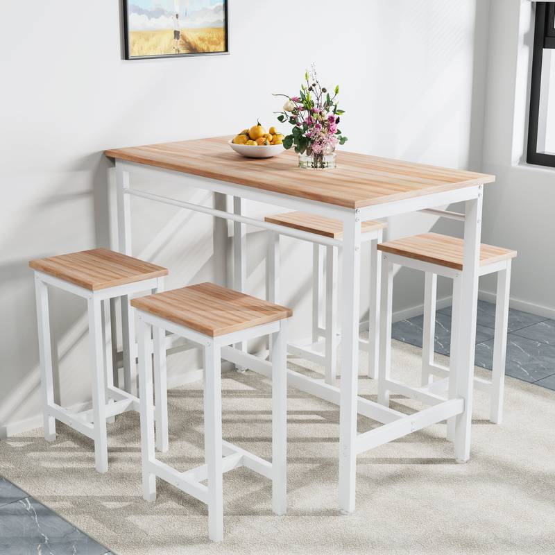 Chic Oak Bar Table Set with Stools