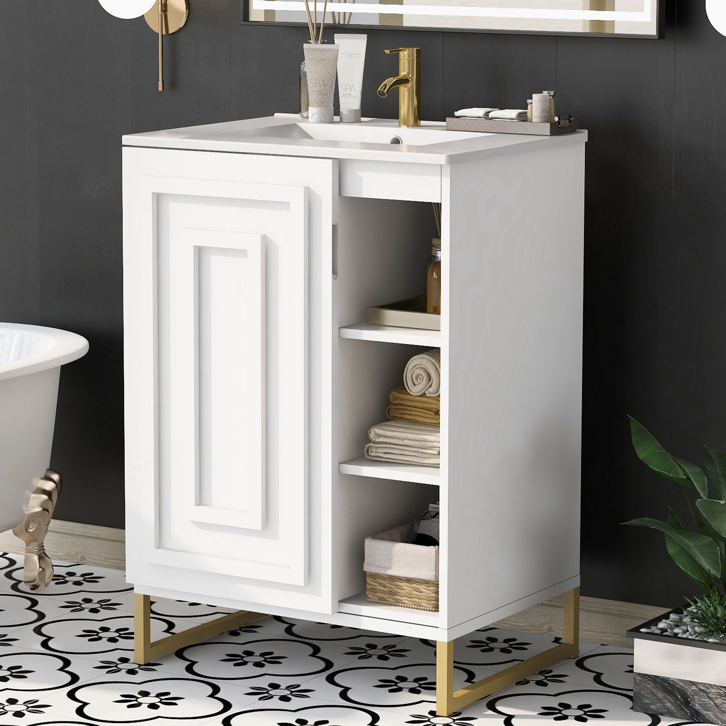 Chic White Bathroom Vanity with Gold Legs