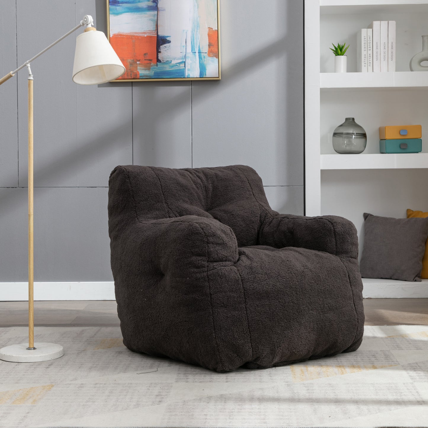 Cozy Teddy Bean Bag Chair in Dark Gray