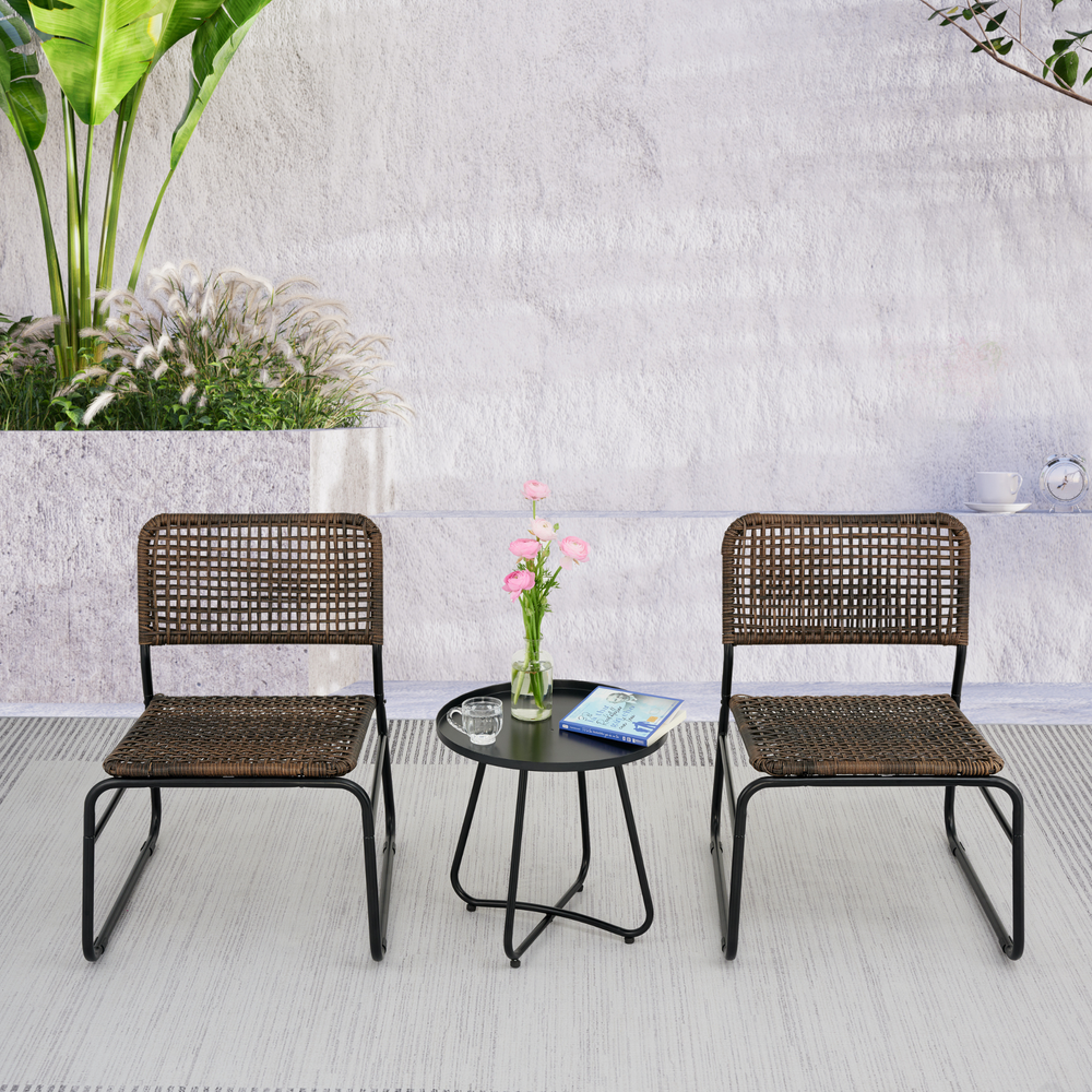 Chic Rattan Patio Set with Modern Round Table