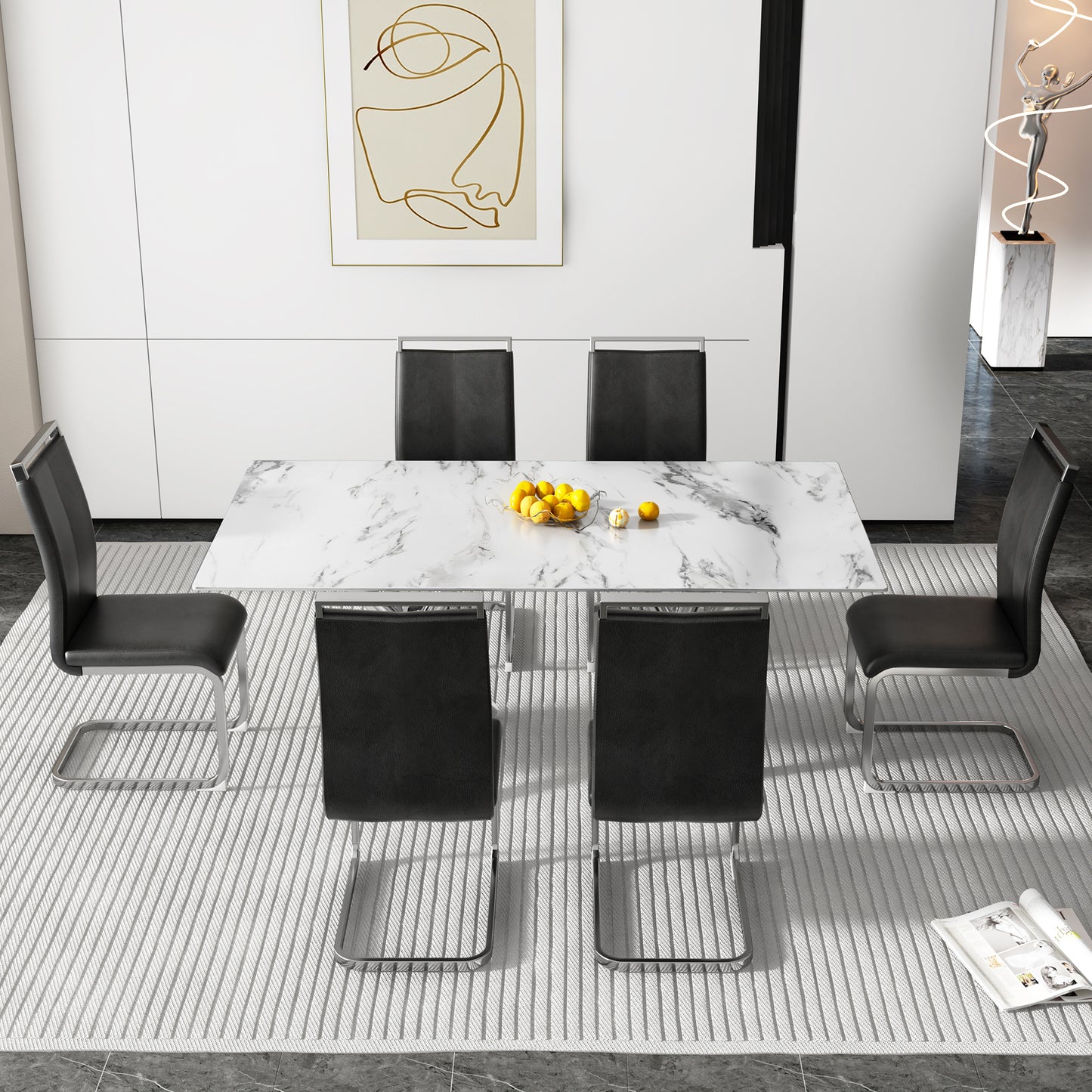 Sleek Marble Dining Table with Silver Legs for Stylish Gatherings