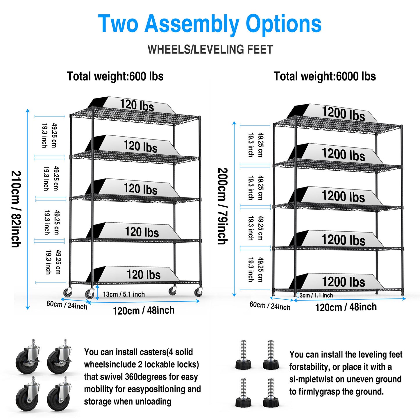 Heavy-Duty Adjustable Metal Storage Rack with Wheels