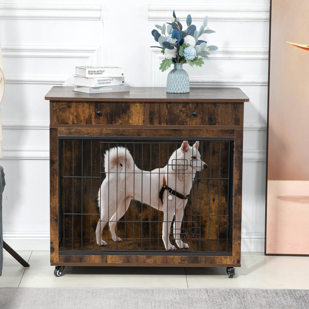 Rustic Dog Crate End Table with Storage