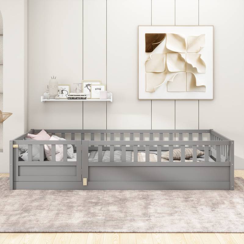 Cozy Montessori Twin Floor Bed with Safety Barrier