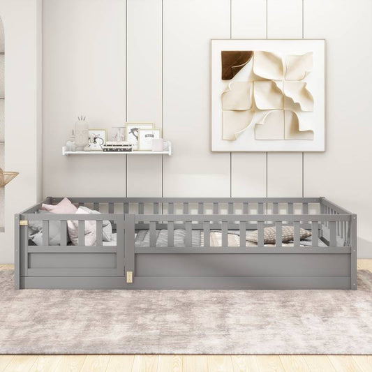 Cozy Montessori Twin Floor Bed with Safety Barrier