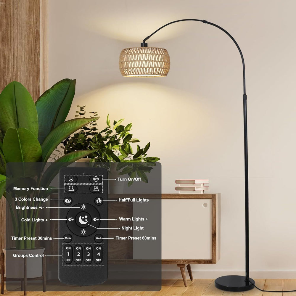 Chic Arc Floor Lamp with Remote & Dimmable Brightness