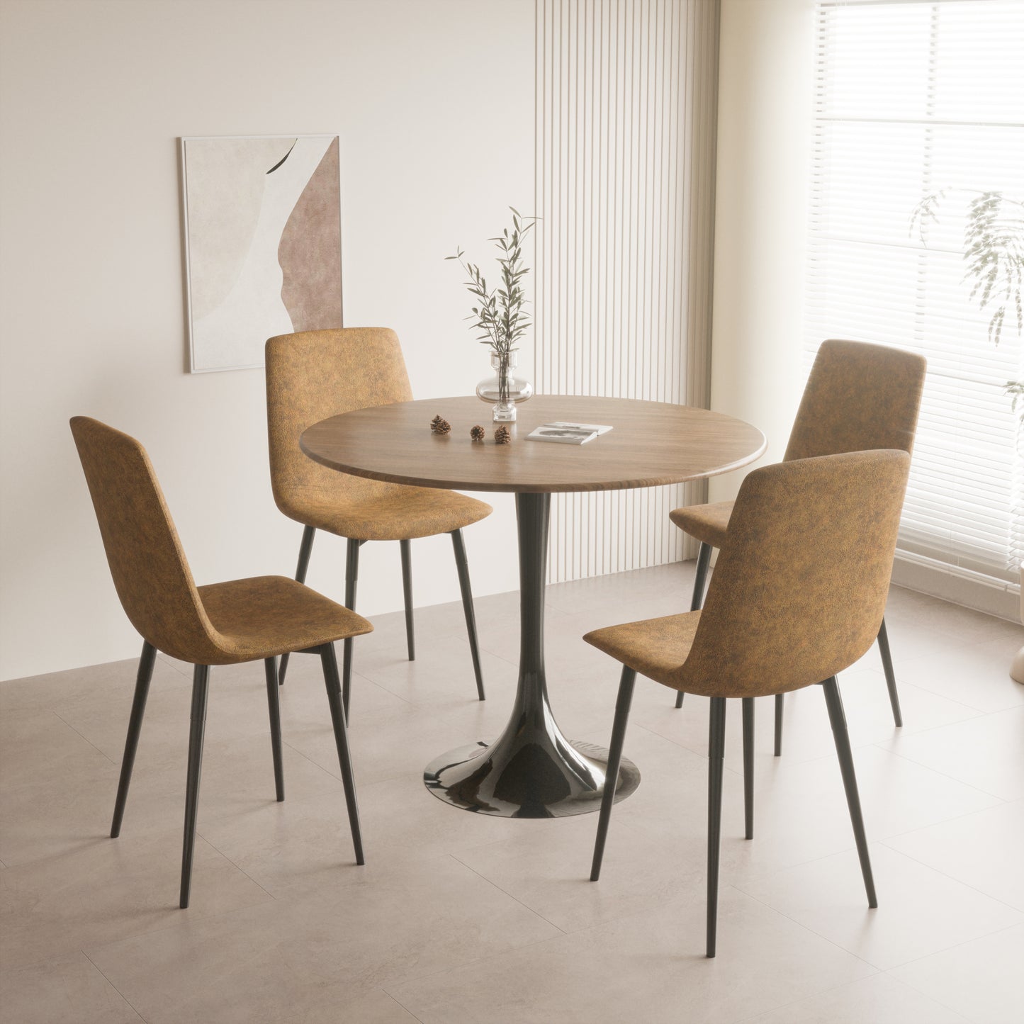 Chic Walnut Round Dining Set for Cozy Gatherings