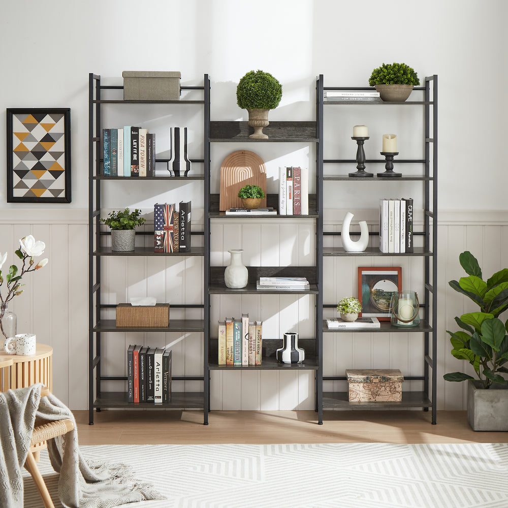 Retro Industrial Triple Shelf Bookshelf in Dark Grey