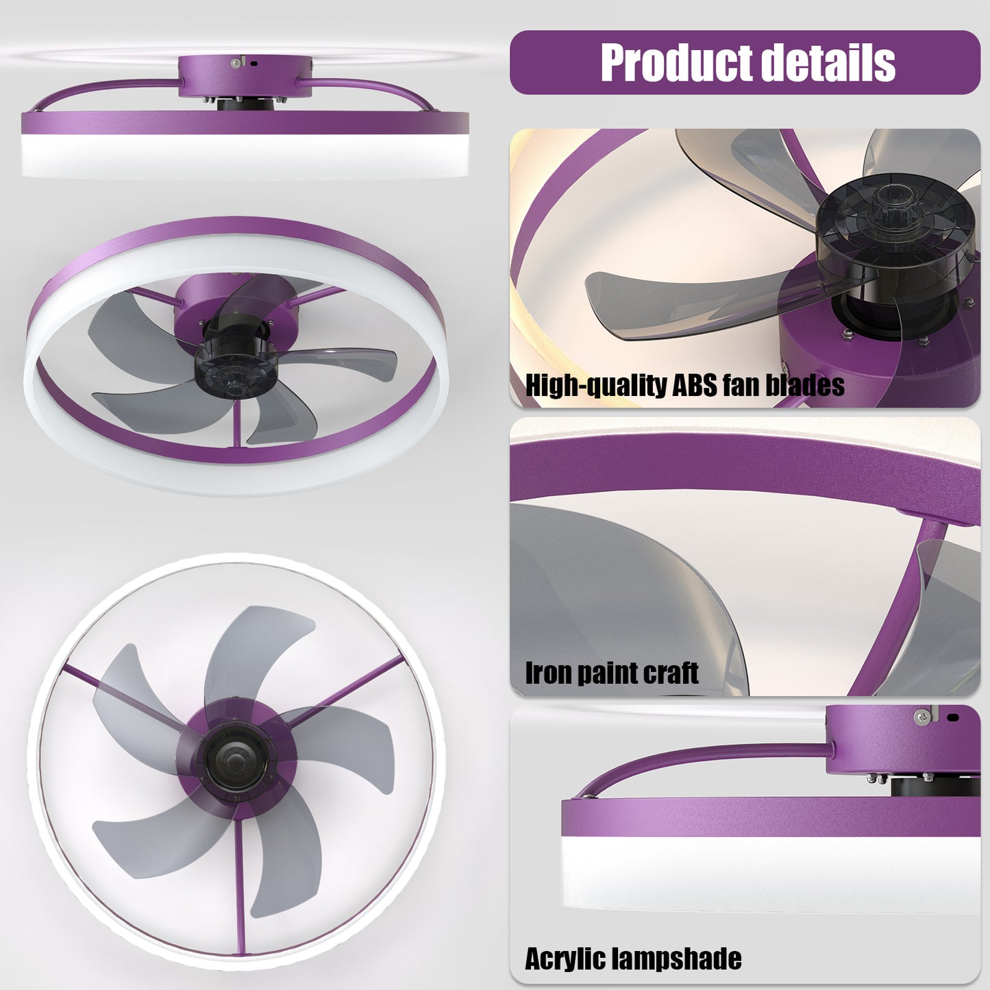 Dimmable LED Ceiling Fan - Modern Aura in Purple